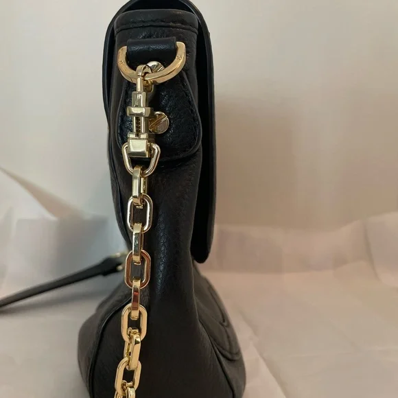 Tory Burch Black Leather Crossbody with Gold Chain - Picture 4 of 12